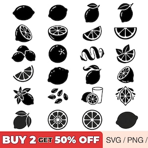 Citron SVG-paket, Citrus Silhouette Clipart Set för Cricut, png, eps-nedladdning