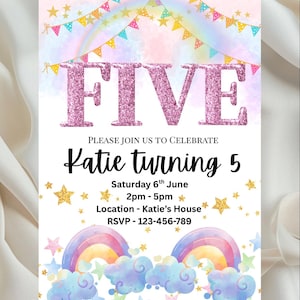 Girls 5th Birthday Invitation | Editable Canva Template | Kids Birthday Invite | Instant Download