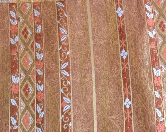 Vintage Japanese Fukuro obi fold floral silk woven .  Woven pattern with gold thread .  Wine brown reverse.
