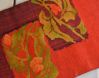 Vintage Japanese unused nagoya obi  light textured woven floral pattern in shades of orange. Light weight suitable for casual woven kimono.
