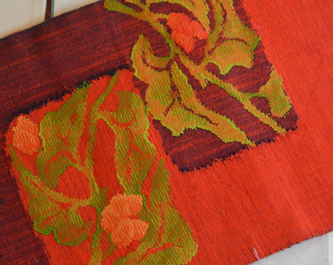Vintage Japanese unused nagoya obi  light textured woven floral pattern in shades of orange. Light weight suitable for casual woven kimono.