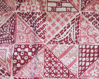 Vintage American Feed sack fabric 92 cm x 32 cm cotton novelty geometric abstract patterns pink and wine red original not reproduction