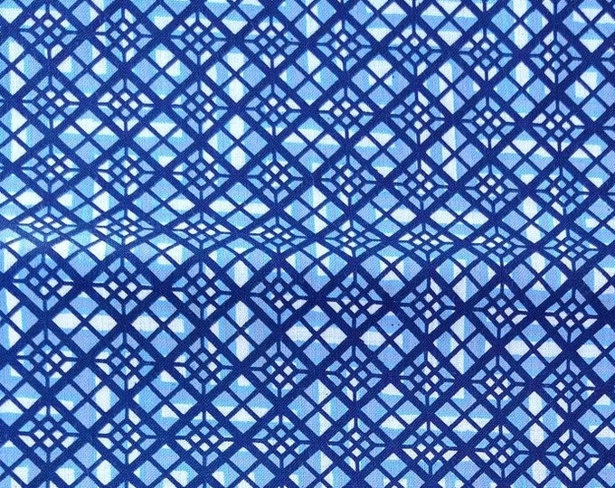 Japanese kimono indigo blue and white cotton yukata fabric abstract geometric 9 2 cm x 36 cm (36" x 14")
