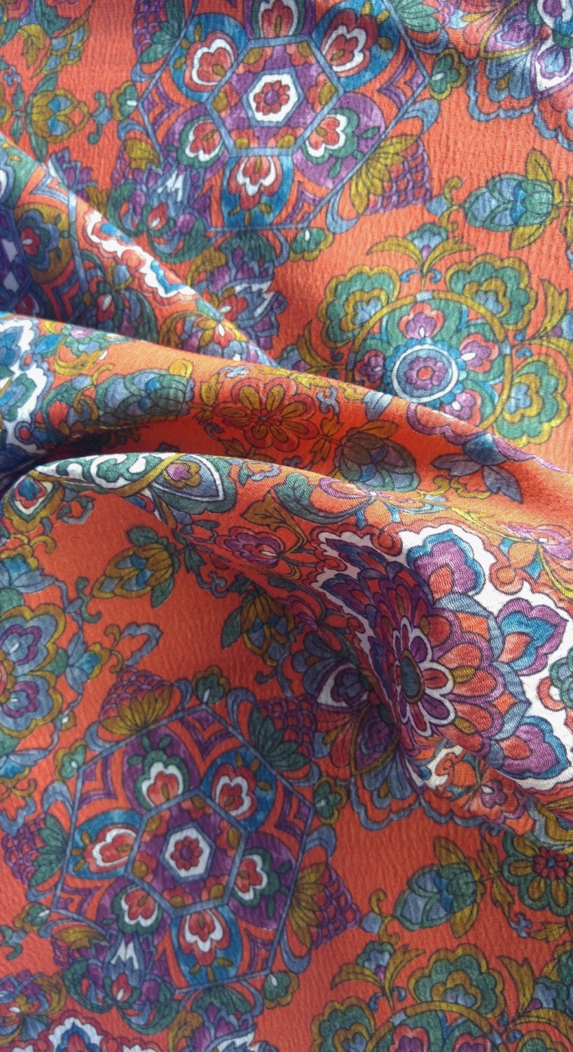 Vintage Japanese silk and wool crepe kimono fabric 92 cm x 36 cm orange ...