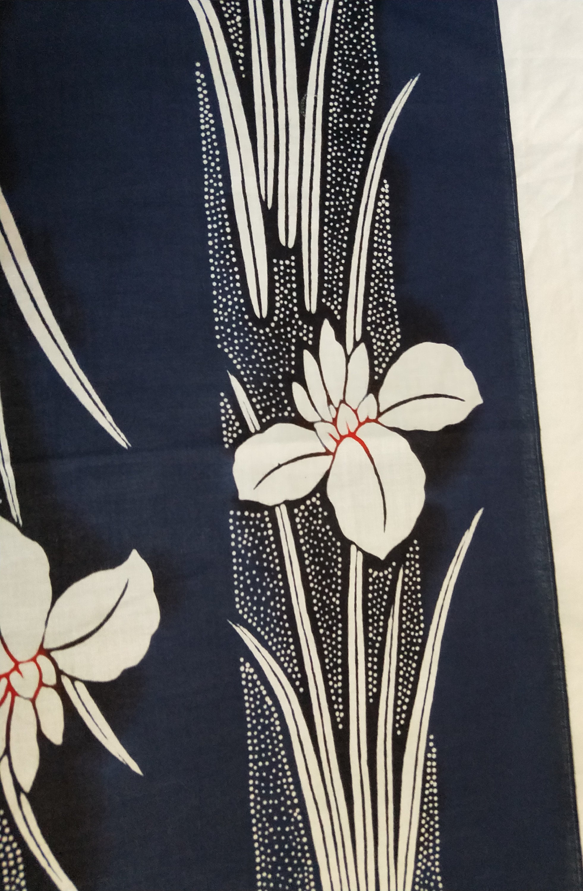 Japanese kimono indigo blue and white cotton yukata fabric iris flowers ...