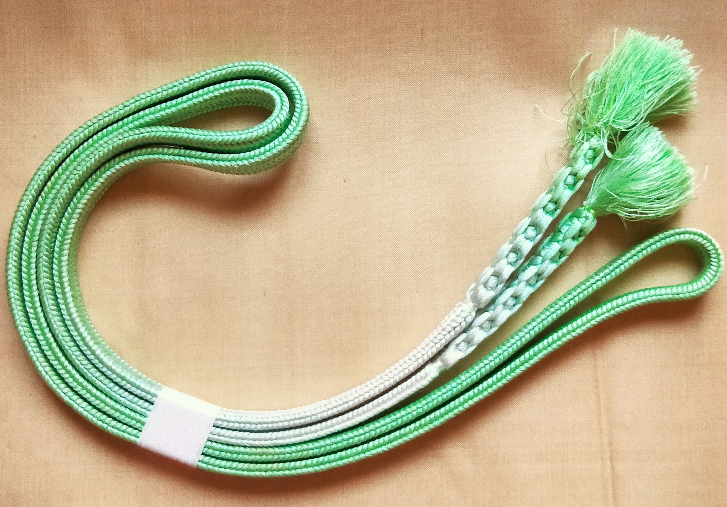 Vintage Japanese silk kumihimo obijime cord for obi soft lime green
