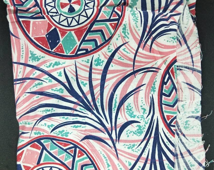 Vintage American Feed sack fabric 1940's original not reproduction 4cm x 45 cm 17" x 17" blue, turquoise, pink, red South Western pattern