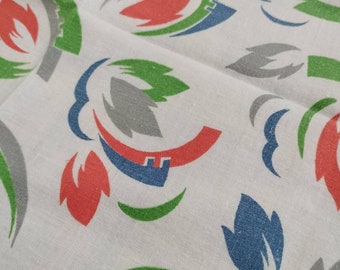 Vintage American cotton Feed  sack fabric 1950's  90cm x 36cm (35" x 14") cotton emerald, tangerine and steel blue. Genuine not reproduction
