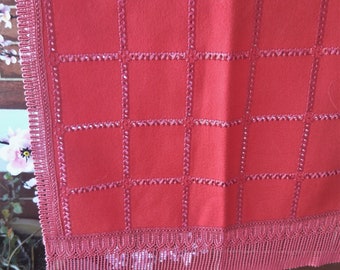Vintage Japanese crochet and felted wool shawl with ribbon work for kimono dusky red-pink