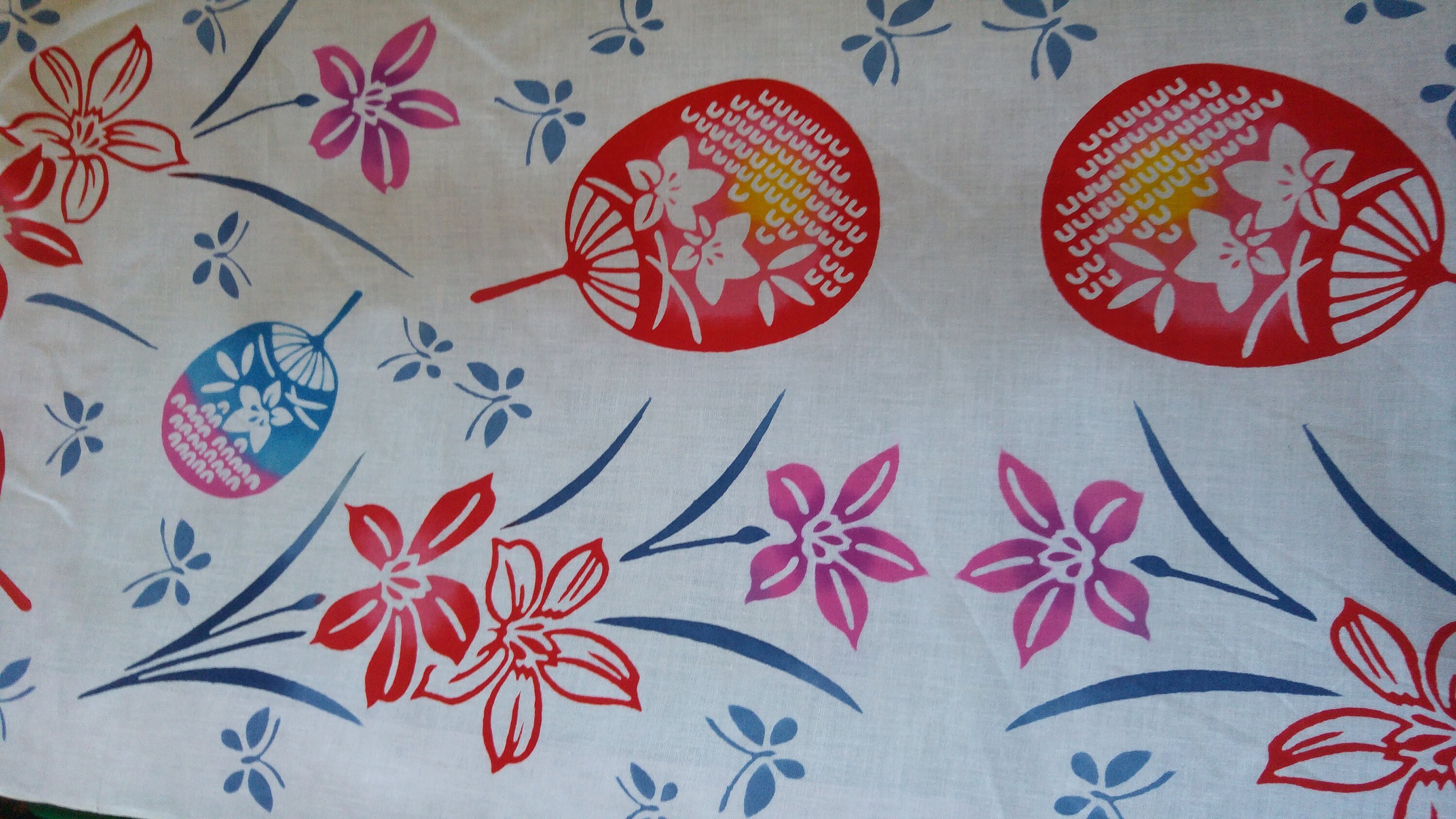 Japanese kimono cotton yukata fabric fans and flowers 9 2 cm x 36 cm