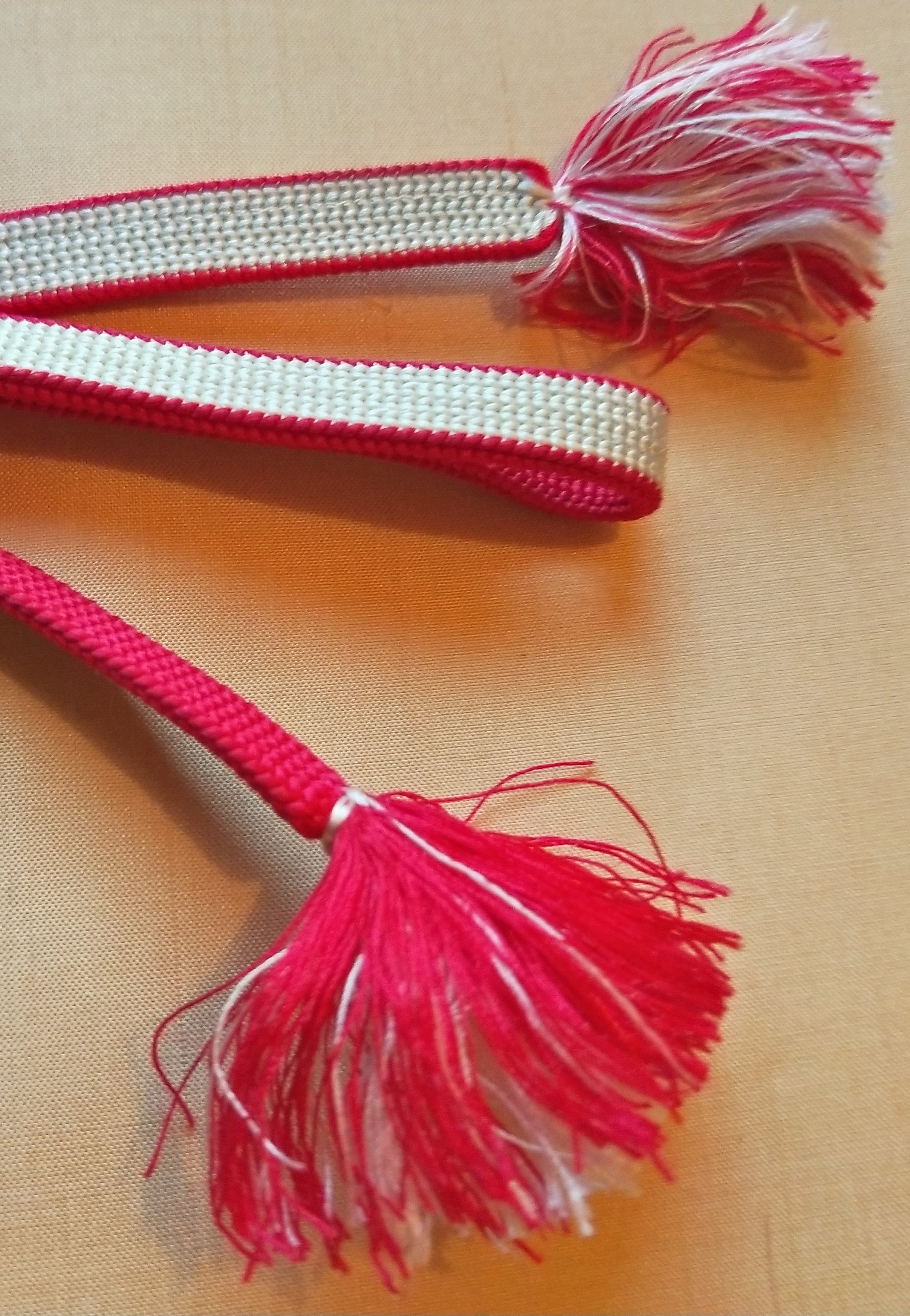 Vintage Japanese silk kumihimo obijime cord for obi dark cerise pink