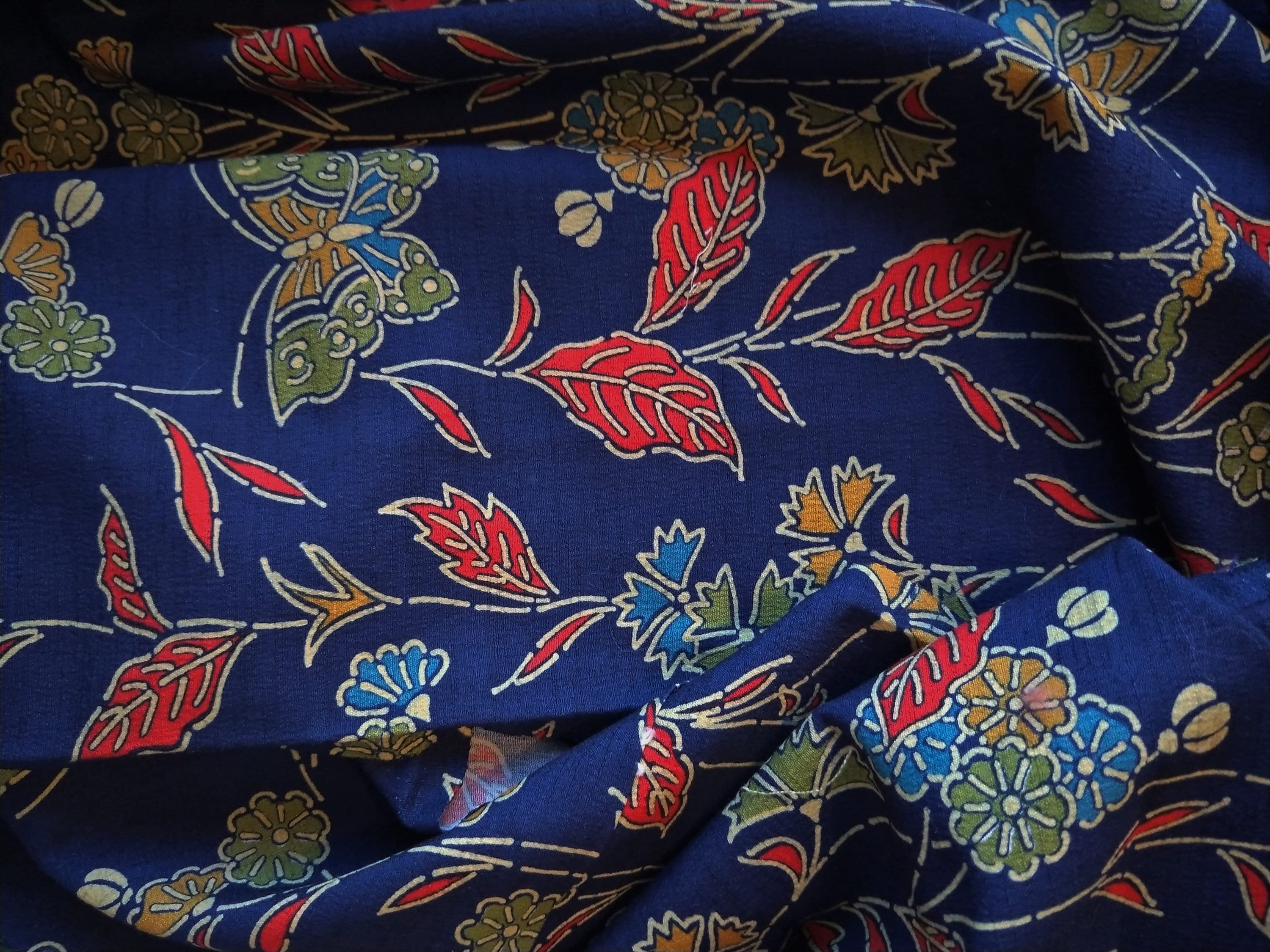 Vintage Japanese wool kimono fabric 152 cm x 36 cm butterflies