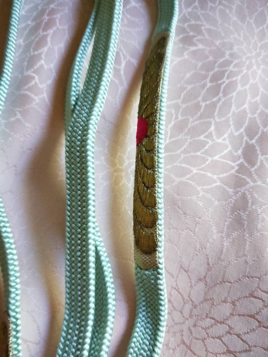 Vintage Japanese silk kumihimo obijime cord for obi woven light celadon