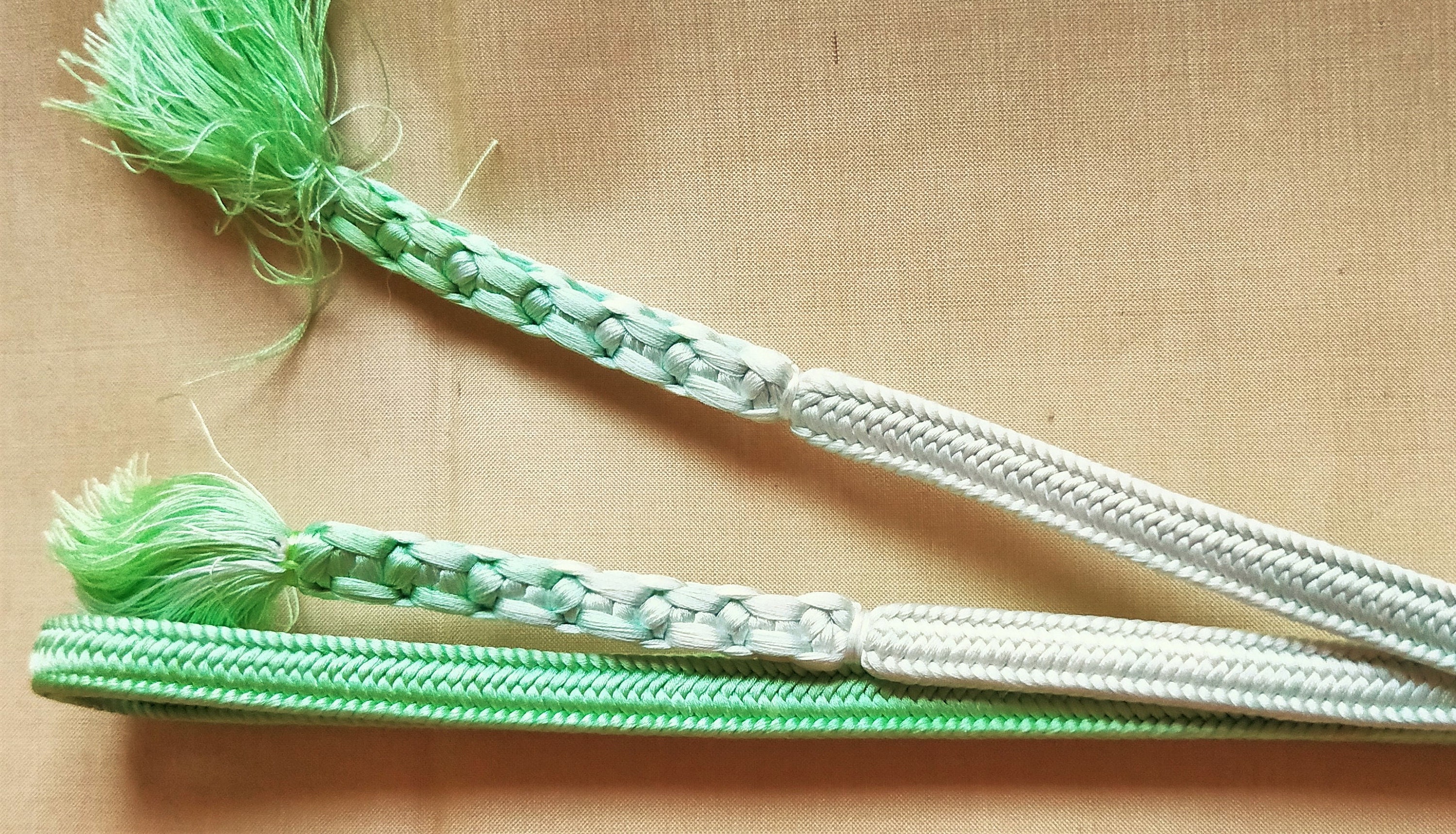Vintage Japanese silk kumihimo obijime cord for obi soft lime green and
