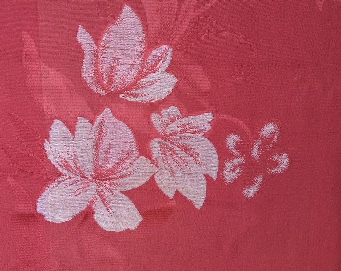 Vintage 1950's rayon Japanese kimono fabric 92 cm x 36 cm dusky salmon pink omeshi style