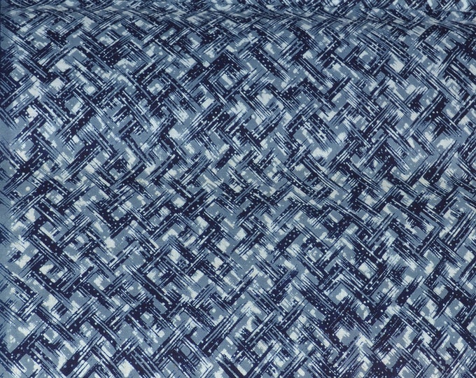 Japanese kimono indigo blue and white cotton yukata fabric abstract geometric 9 2 cm x 36 cm (36" x 14")