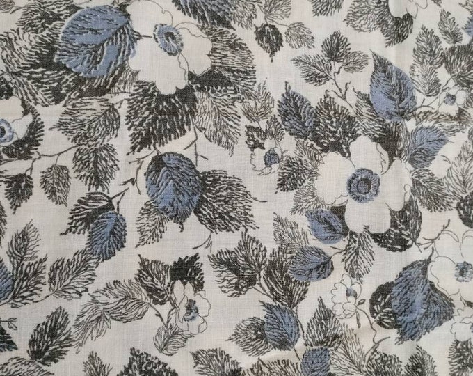 Vintage American Feed sack fabric 1950's.46cm x 95cm  (18" x 37") retro vintage Poppy pattern Steel blue and grey. Genuine not reproduction.