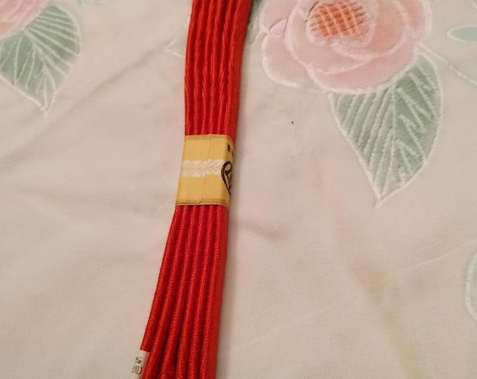 Vintage Japanese silk kumihimo obi-jime cord for obi strong bold orange flat type. Handmade, wonderful. Unused.