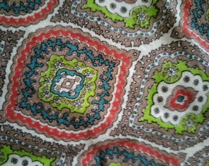 Vintage American Feed sack fabric feed sack 36cm x 61cm  (14" x 24") retro 1940's geometric paisley. Genuine not repro. Lime teal small hole