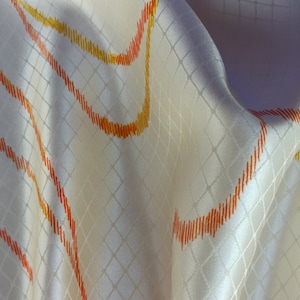 Vintage Japanese silk rinzu kimono fabric 92 cm x 36 cm grid with abstract lines