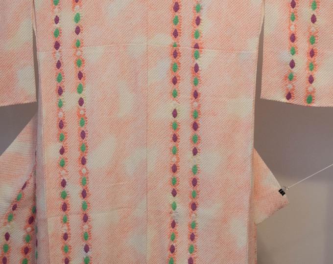Vintage 1990's Japanese silk handsewn full shibori pink, lime and purple with yellow accents. In excellent condition.