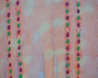 Vintage 1990's Japanese silk handsewn full shibori pink, lime and purple with yellow accents. In excellent condition.