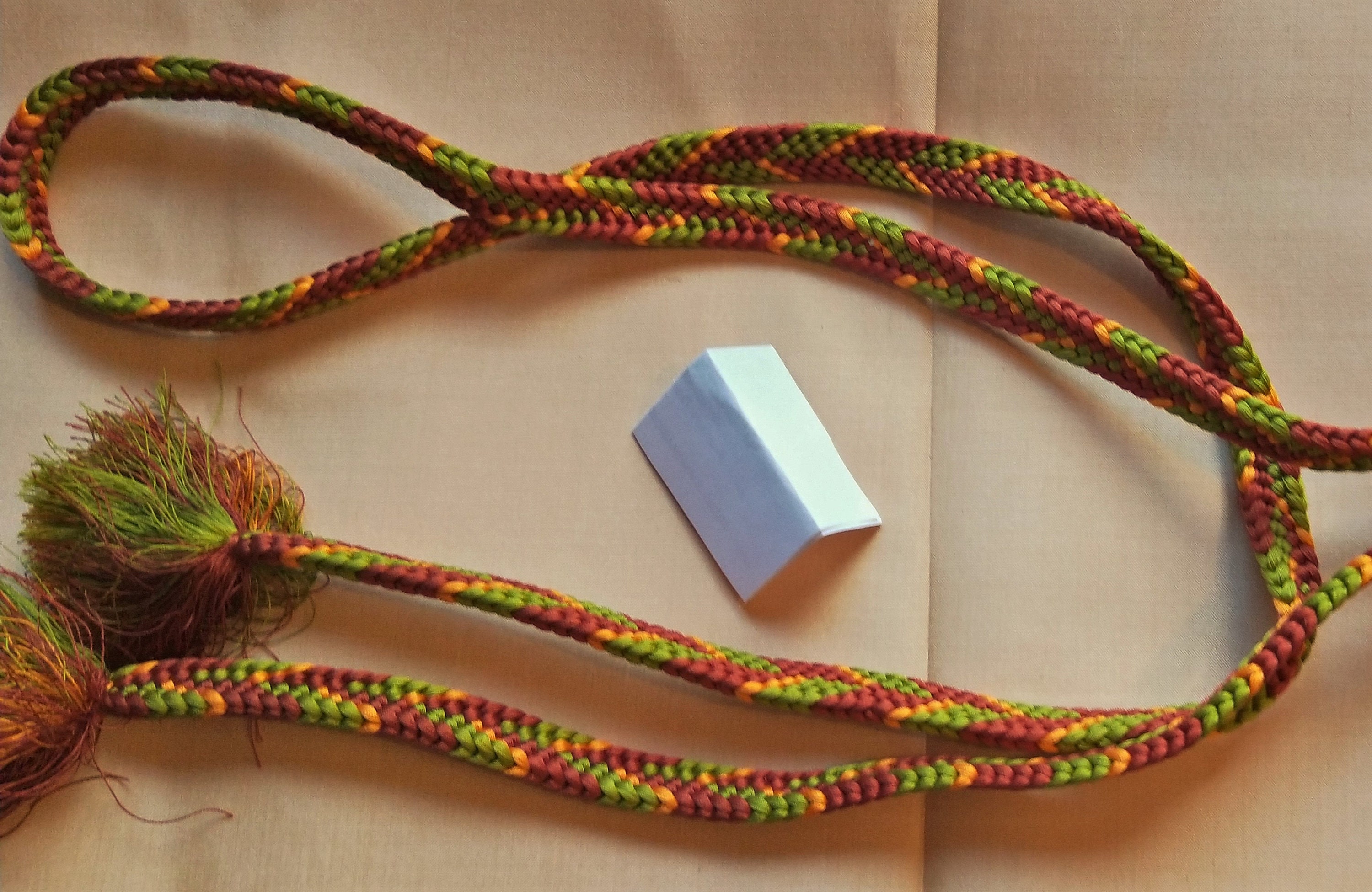 Vintage Japanese silk kumihimo obijime cord for obi brown, green and