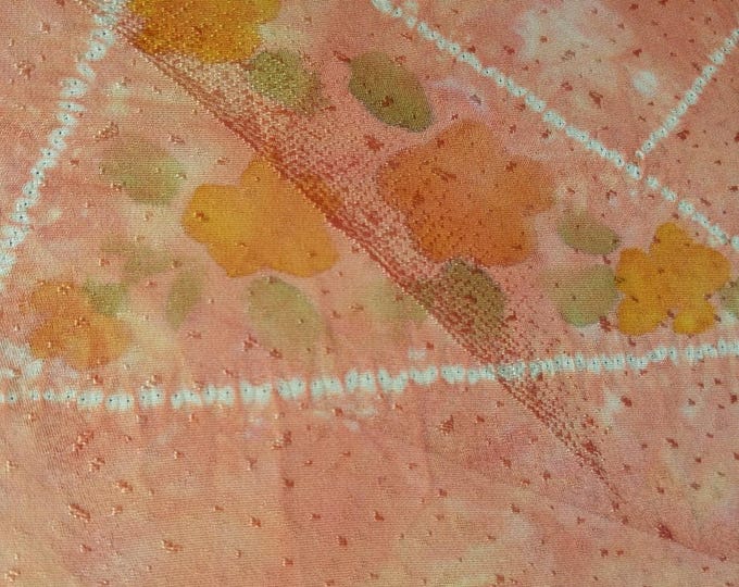 Vintage Japanese silk kimono fabric 92 cm x 36 cm rinzu weaves , shibori, bokashi flowers 36" x 14"