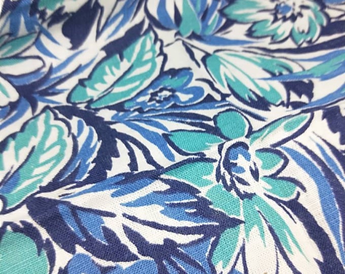 Vintage American Feed sack fabric fat quarter 18" x 22' cotton large blue floral arabesque turquoise,acqua and navy Genuine not reproduction