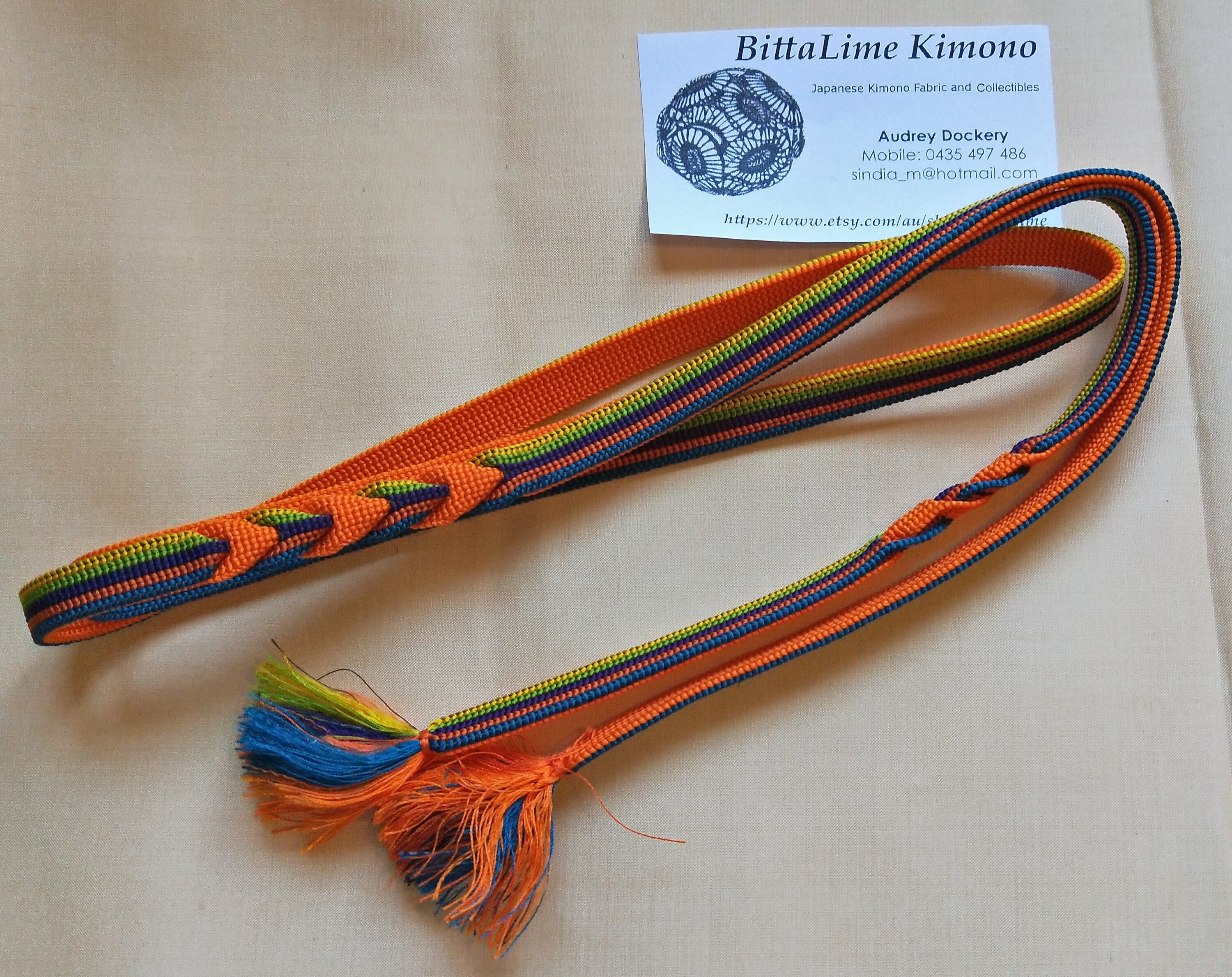 Vintage Japanese silk kumihimo obijime cord for obi woven multi colour