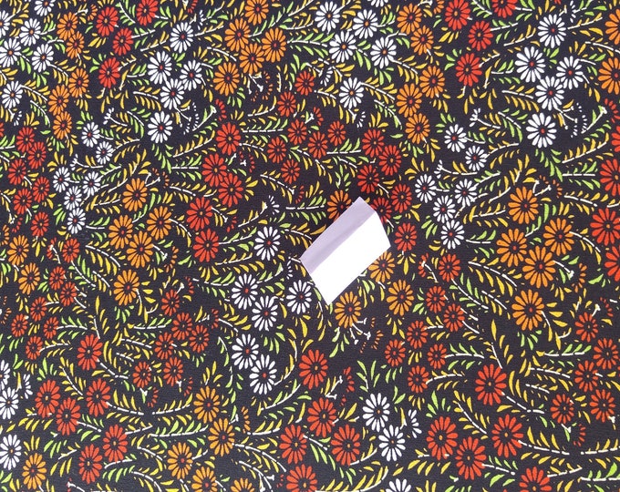 Vintage Japanese summer wool blend kimono fabric chrysanthemum forest flowers 92 cm x 36 cm