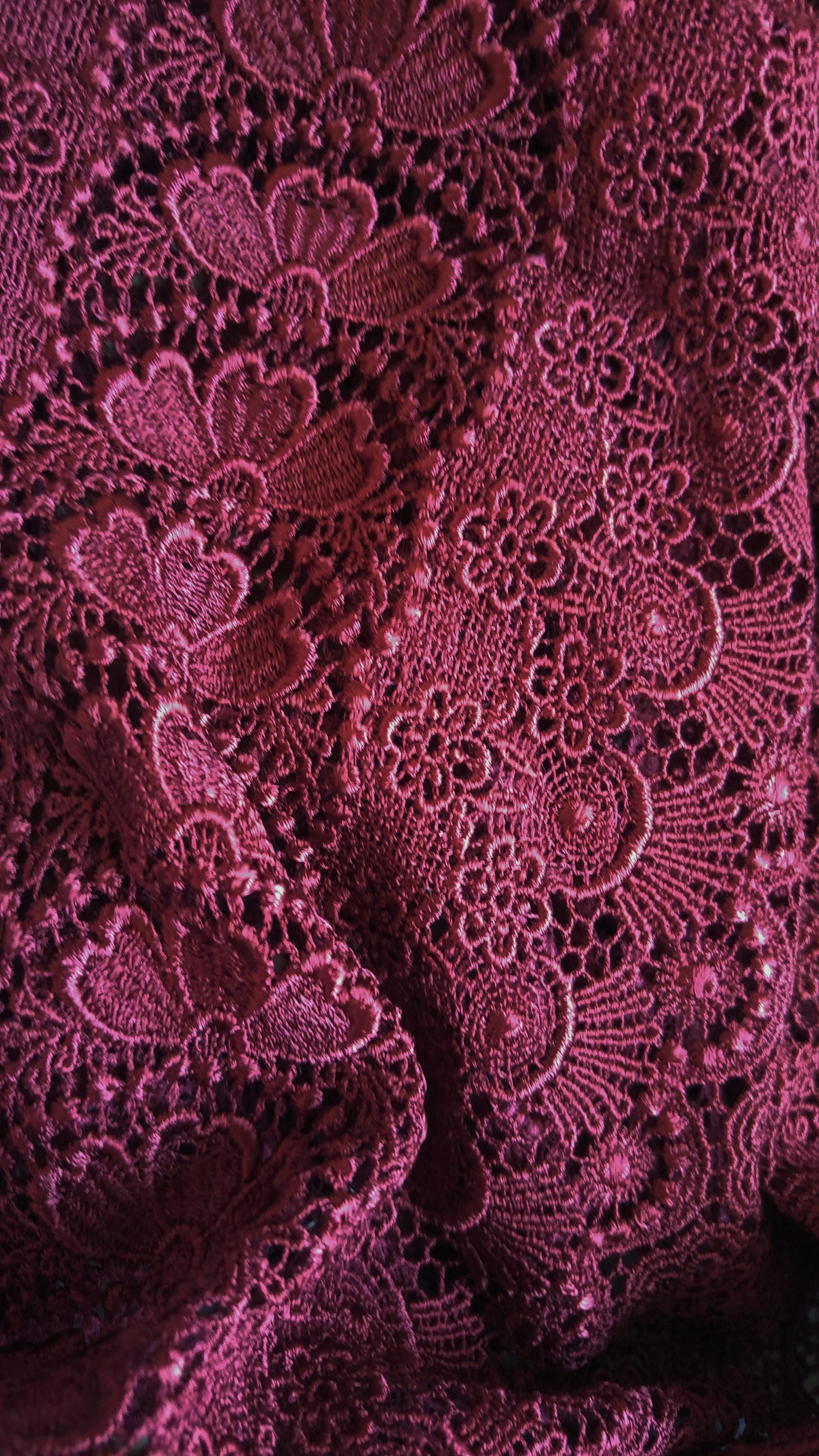 Vintage Japanese lace shawl for kimono wine red lace