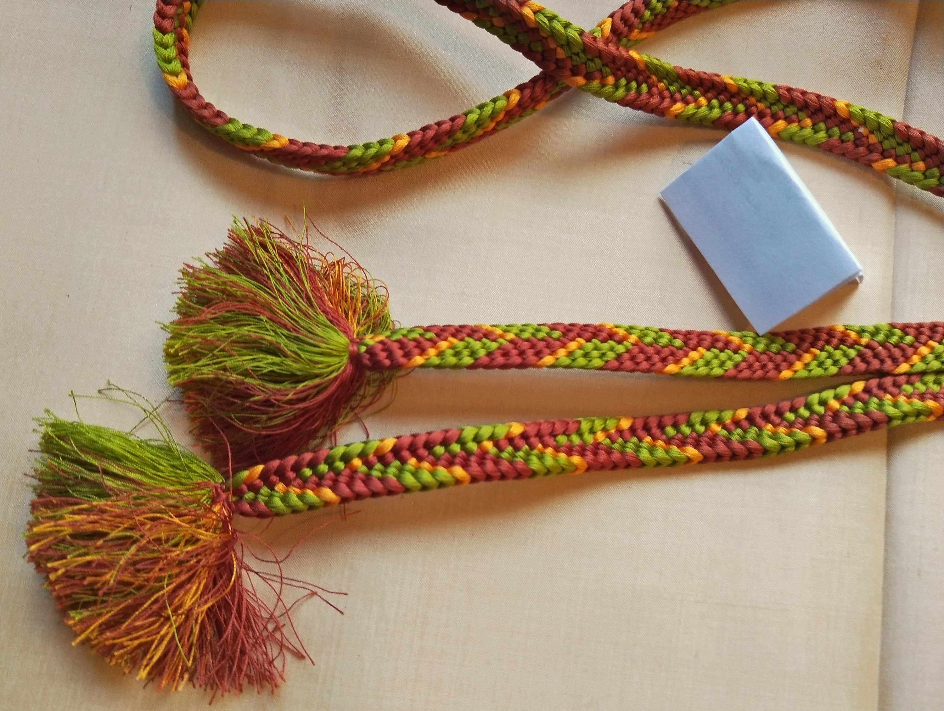 Vintage Japanese silk kumihimo obijime cord for obi brown, green and