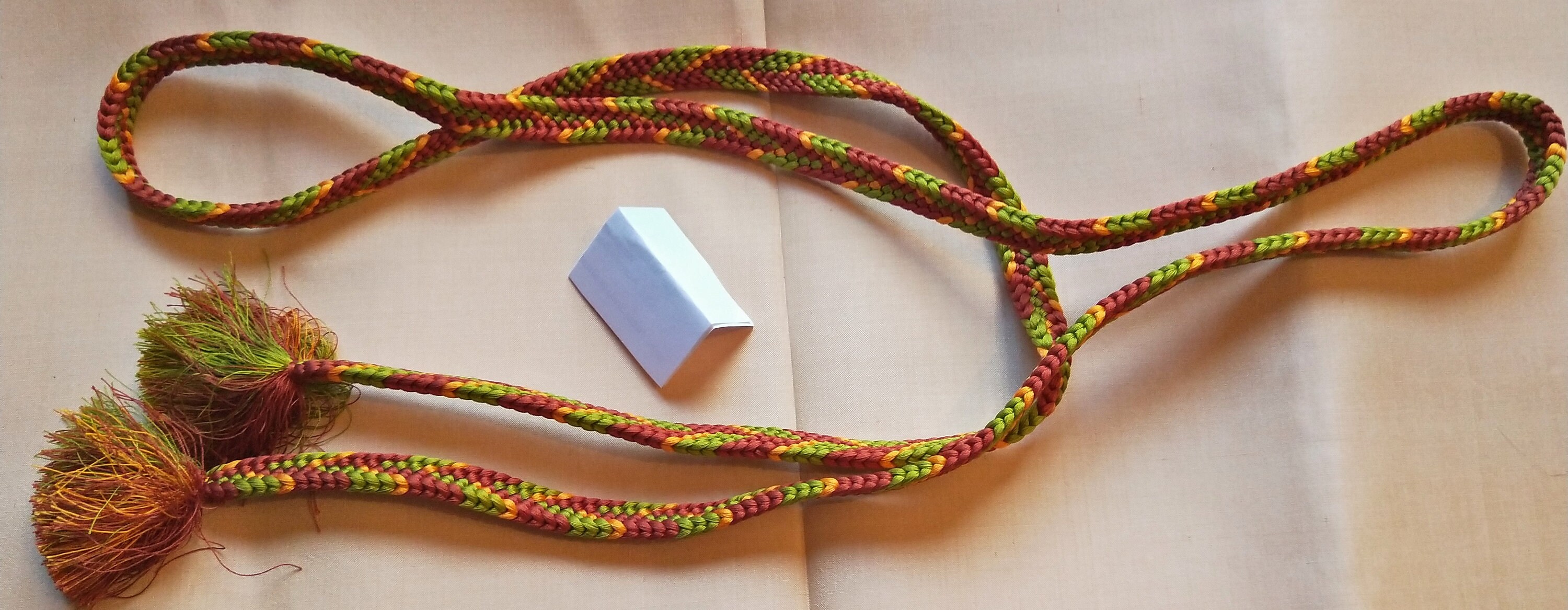 Vintage Japanese silk kumihimo obijime cord for obi brown, green and