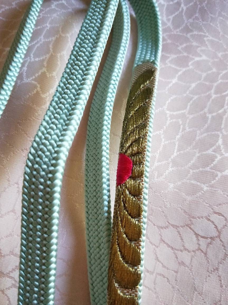 Vintage Japanese silk kumihimo obijime cord for obi woven light celadon