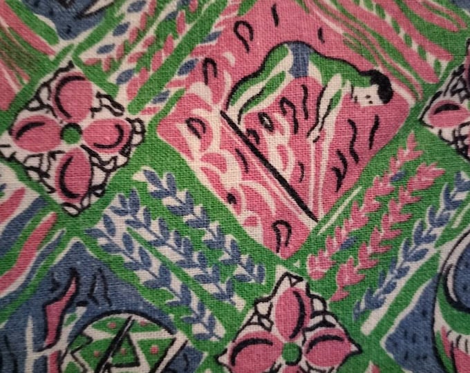 Vintage American Feed sack fabric fat quarter 49cm x 67cm 19" x 26" cotton Hawaii life style, fish and pattern