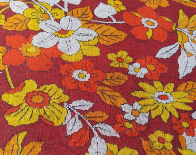 Vintage Japanese summer wool kimono fabric 92 cm x 36 cm maroon floral flowers