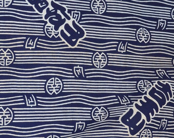 Japanese kimono indigo blue and white cotton yukata fabric geometric pattern 9 2 cm x 36 cm (36" x 14") Not mint, wabi-sabi