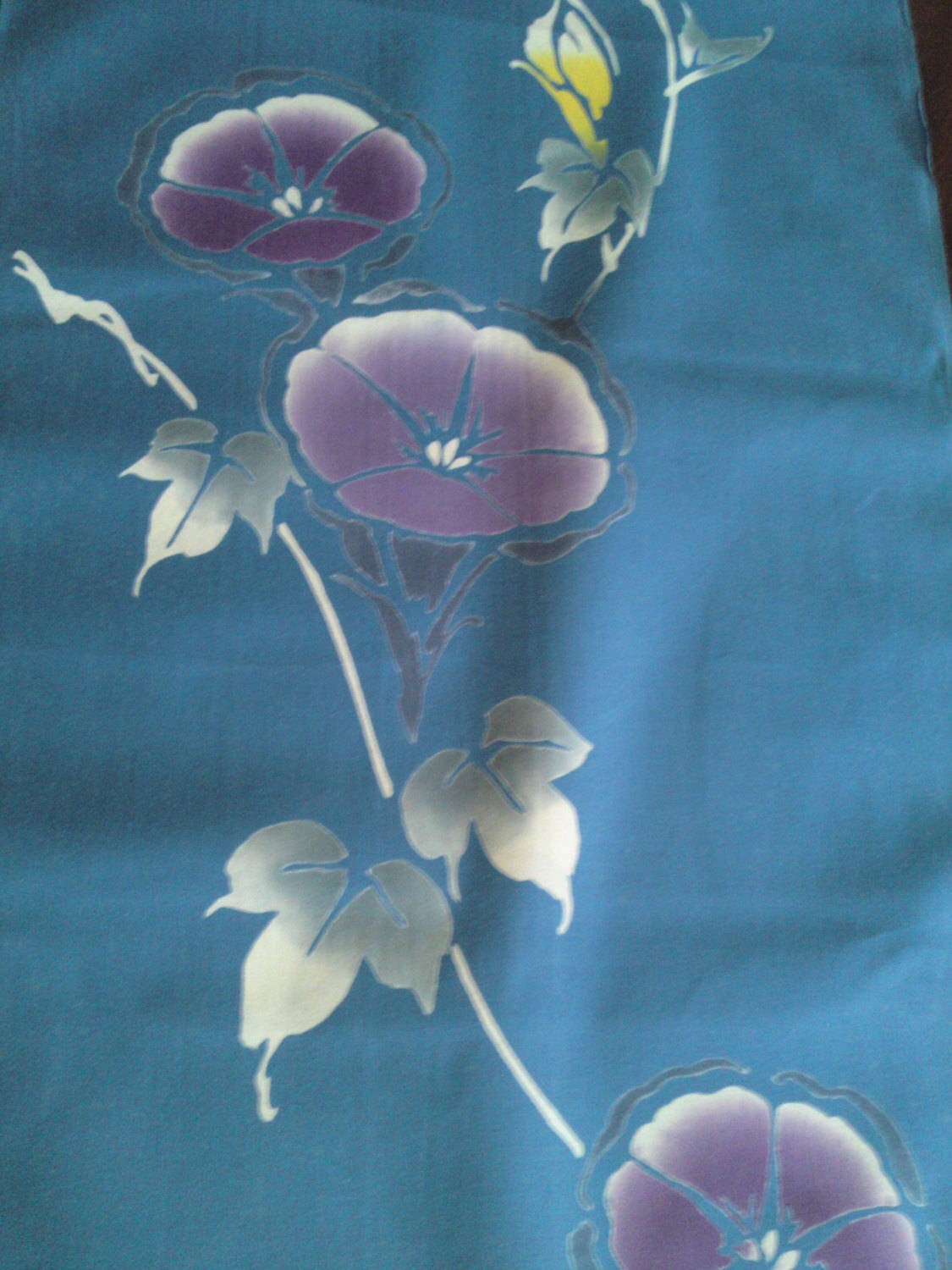 Japanese kimono grey cotton yukata fabric morning glory flowers on ...