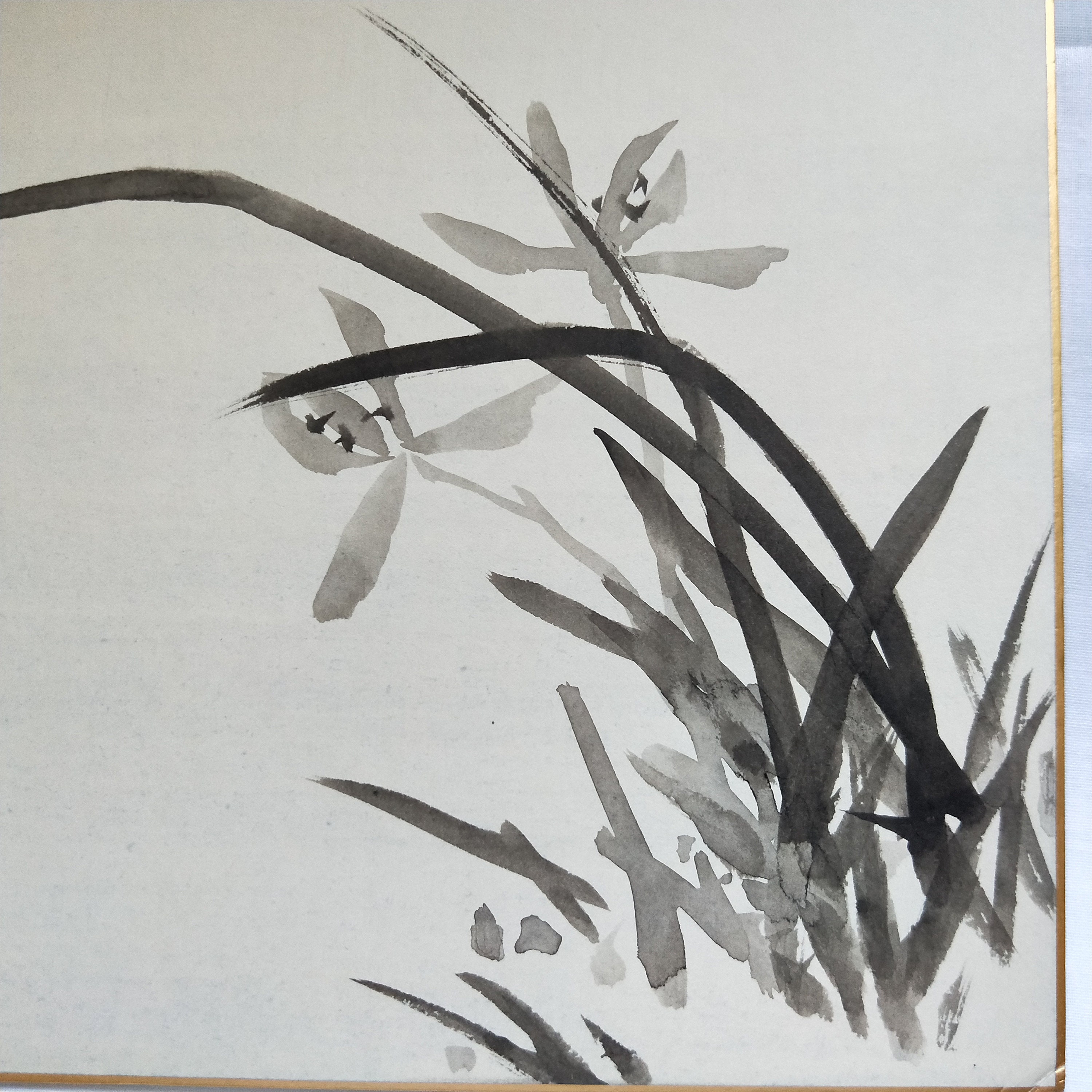 Vintage Hand painted Japanese shikishi paintings Japanese sumie leaves