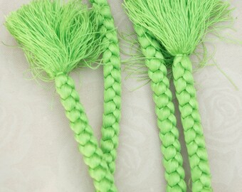 Vintage Japanese silk kumihimo obi-jime cord for obi vivid spring green solid colour, round type. Handmade, wonderful.