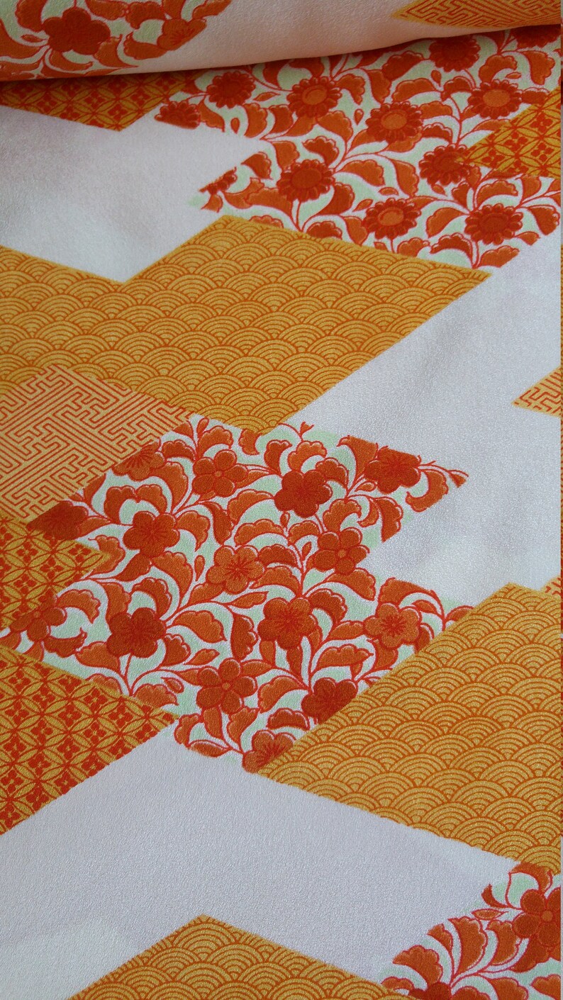 Vintage Japanese Silk Kimono Fabric 92 Cm X 36 Cm Orangel Etsy
