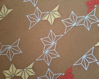 Vintage Japanese silk kimono fabric 92 cm x 36 cm  brown half asanoha hemp leaf pattern