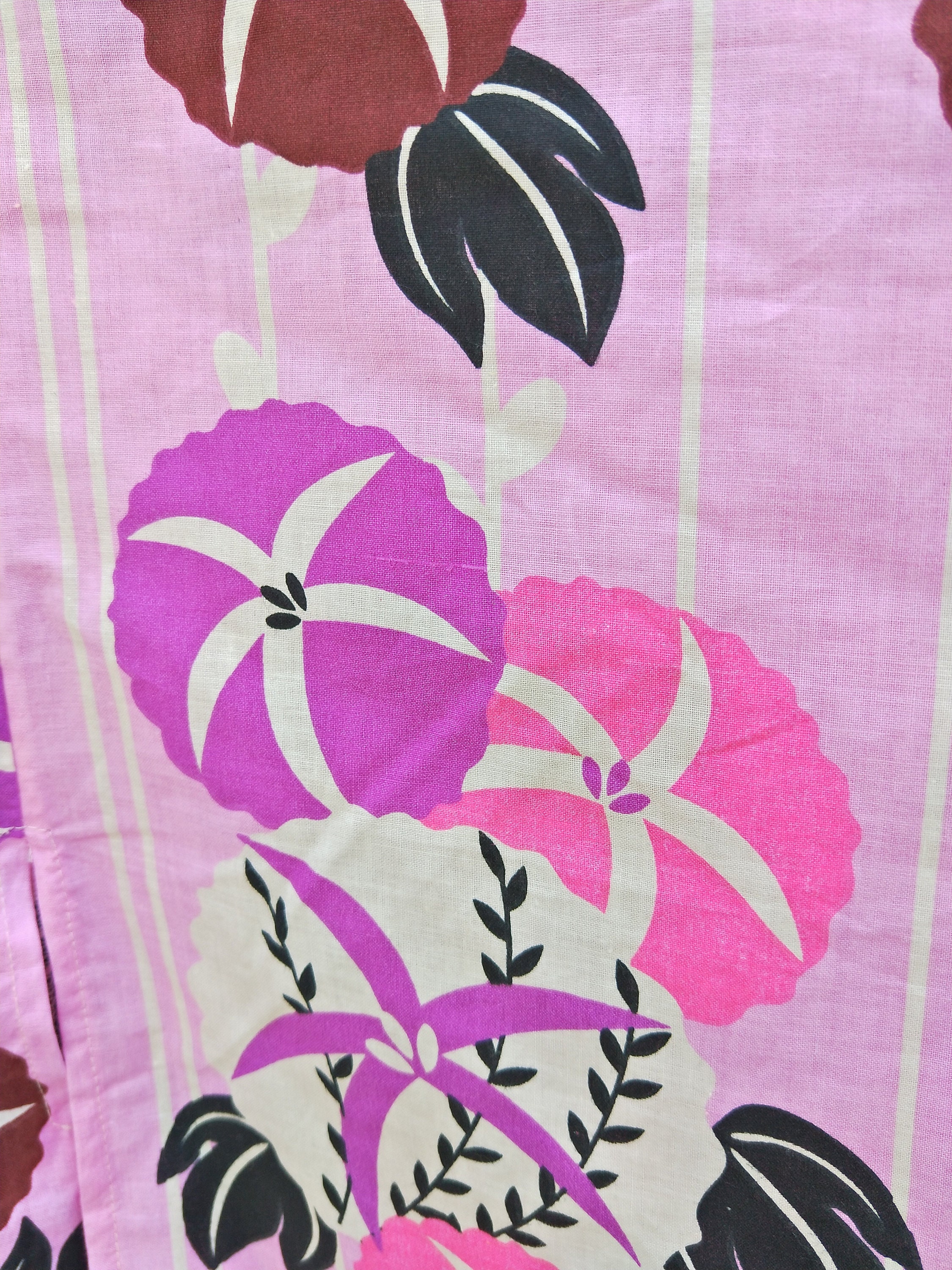 New Japanese Cotton Yukata Kimono Asagao Morning Glory Flowers Bright Pink 100 Cotton