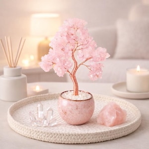 Rose Quartz Crystal Tree Jewelry Organizer, Crystal Necklace Holder, Ring Holder Stand, Tree of Life Decor, Meditation Gift for Women