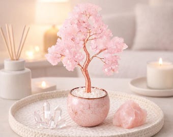 Rose Quartz Crystal Tree Jewelry Organizer, Crystal Necklace Holder, Ring Holder Stand, Tree of Life Decor, Meditation Gift for Women