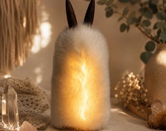 Fluffy Bunny Lamp, Cute Rabbit Bedside Light, Cozy Bedroom Decor, Aesthetic Home Decor, Nightstand Lamp, Birthday Gift, Halloween Lamp
