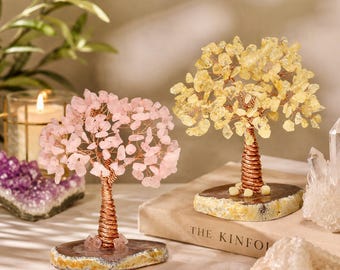 Natural Agate Base Crystal Tree, Gemstone Tree Home Decor, Meditation Desk Ornament, Christmas Halloween Gift for Her, Gift For Friends