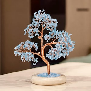 Aquamarine Crystal Tree, Gemstone Tree Decor, Jade Base Crystal Tree, Tree of Life, Desk Decor, Meditation Decor, Gift for Her, Home Decor