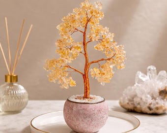 Arbre de vie en cristal de citrine jaune Lutoy C, arbre de vie Feng Shui fabriqué à la main, décoration de bureau chakra, cadeau spirituel porte-bonheur